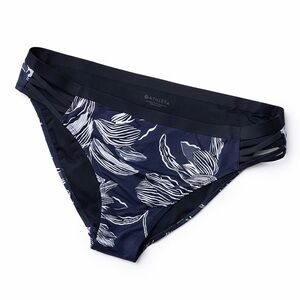Athleta Navy Floral Bikini Swim Bottoms Strappy Sides Women’s large